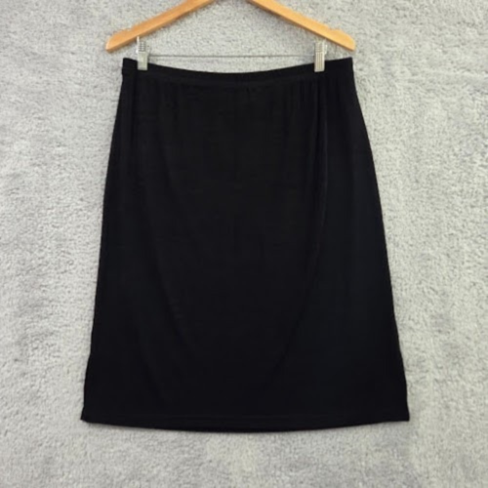 Kathy Ireland Knee Length‎ Skirt Women XL Black Slinky Stretch Elastic Waist USA